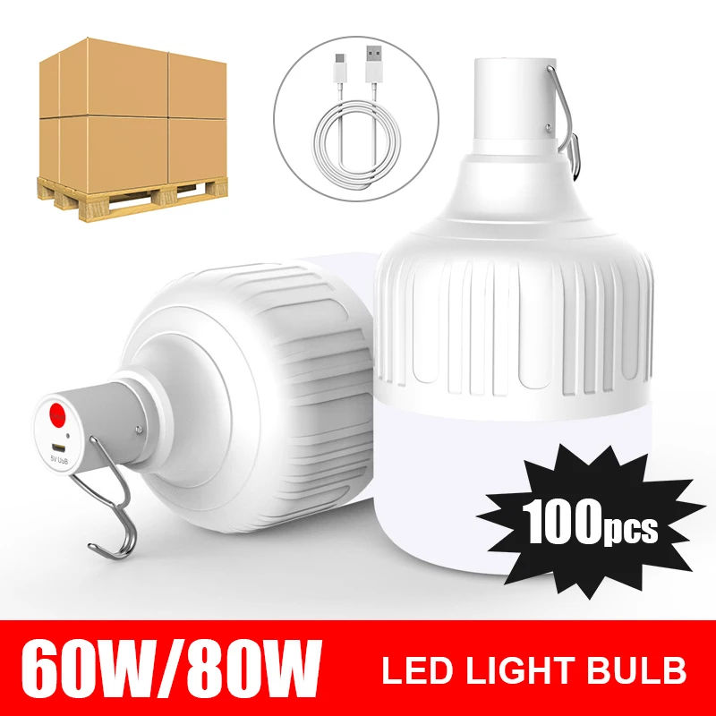

60W 80W 100PCS Rechargeable Lamp Led Light Lantern Portable Camping Lights Emergency Bulb High Power Tents Lighting Bulb