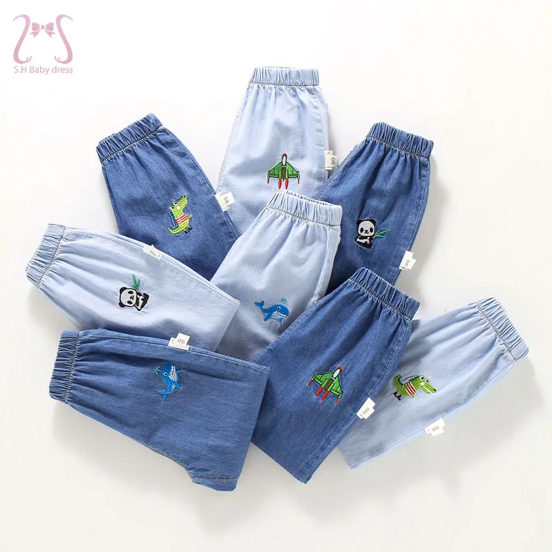 Summer Simple Children's Jeans Korean Baby Boys Girls Loose Casual Pants Cartoon Animals Toddler Trousers Bottoms 1 To 5 Years