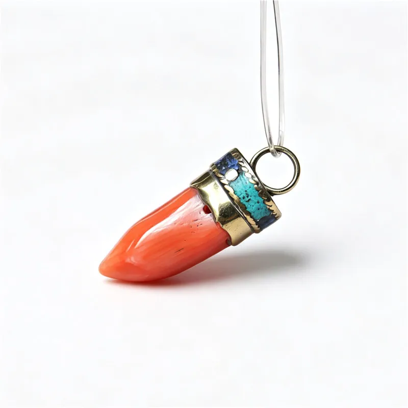 Nepal Brass Capped Dyed Bamboo Coral Nuggets Chili Hot Pepper Pendants TBP635