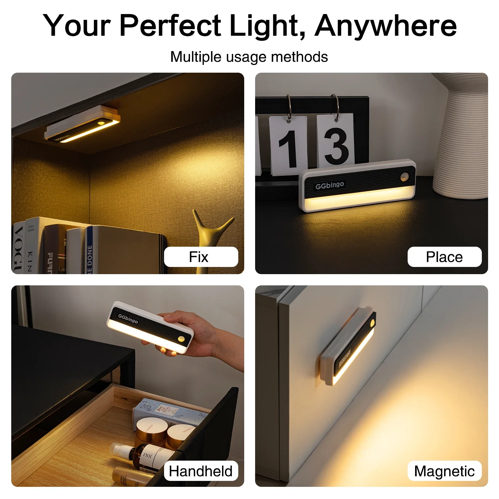 GGbingo Human Sensor Night Light Multi-light Type-C Charging LED Wall Light Cabinet Night Stairs Light