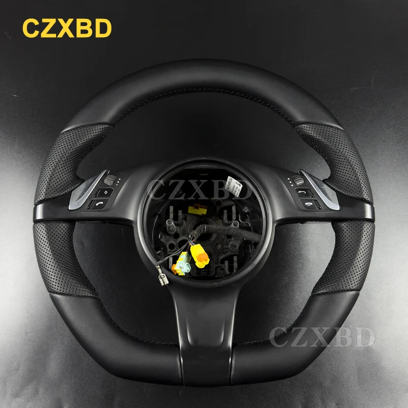 

For Porsche Panamera 2012 Black Smooth Perforated Leather Steering Wheel High Quality Leather Sport Wheel Customized