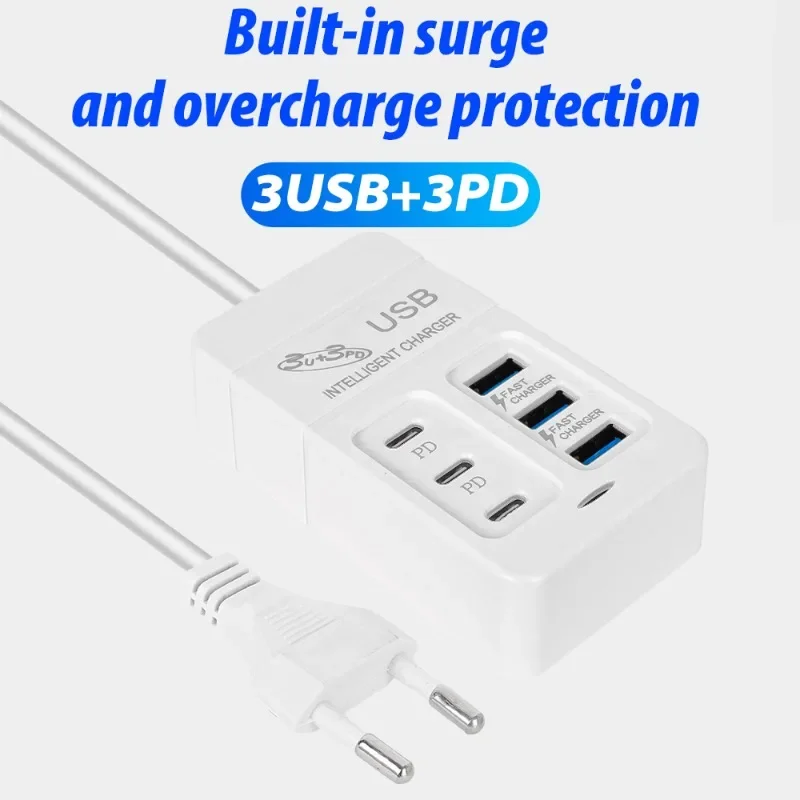 Multiport USB Charger Type C Desktop Wall Charger Adapter 35W Adapter Mobile Phone EU US Plug USB Type C 6 Ports Extend Charger