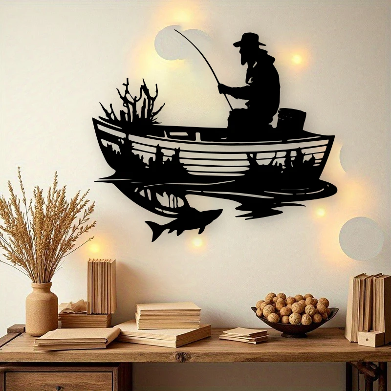 1pc Metal Wall Sculpture, Abstract Outdoor Angler Wall Art Decor - Rustic Home, Farmhouse, Ranch Decor for Living Room, Bedroom
