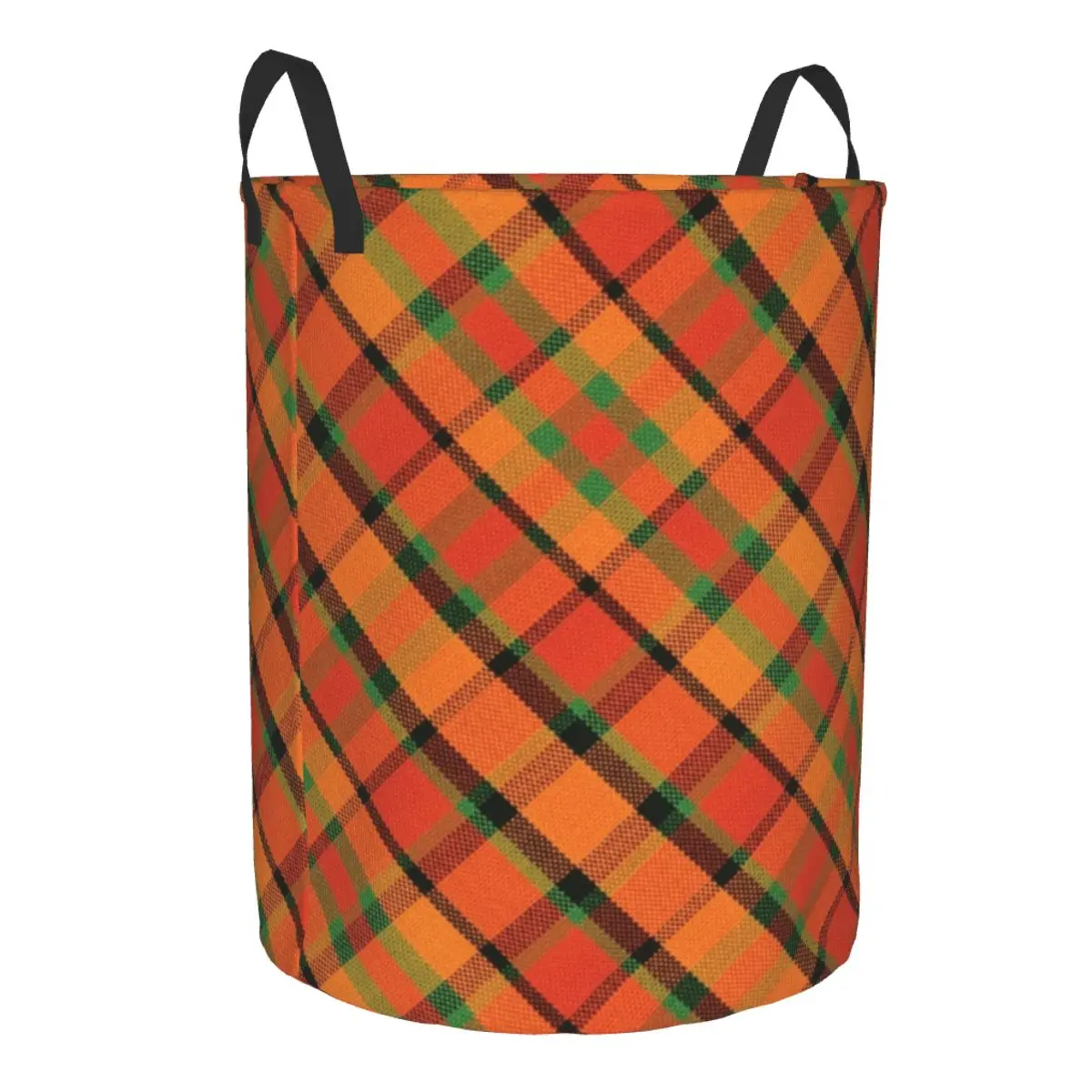 Westy Tartan Orange Plaid Laundry Basket Foldable Geometric Gingham Clothes Hamper for Nursery Kids Toys Storage Bin