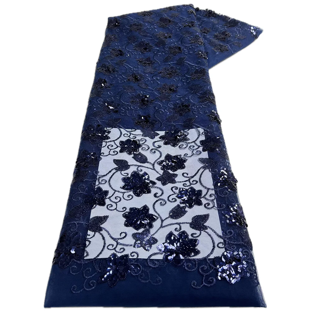 African Sequins Flocking Lace Fabric