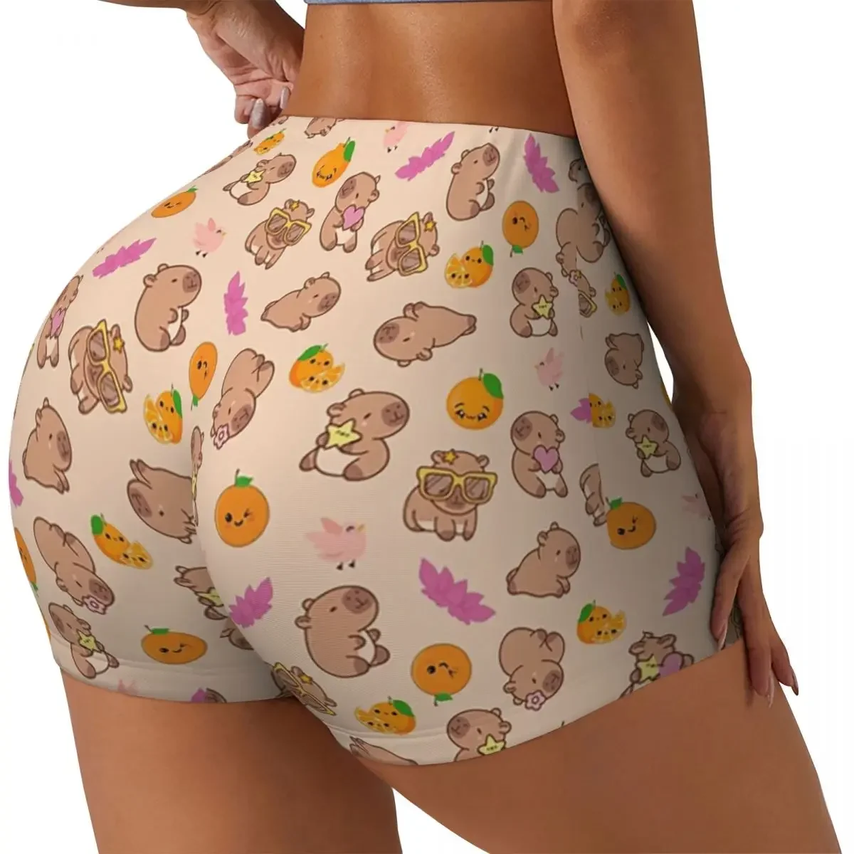 Custom Cute Capybara Pattern Women Gym Workout Running Shorts Athletic Volleyball Biker Yoga Shorts