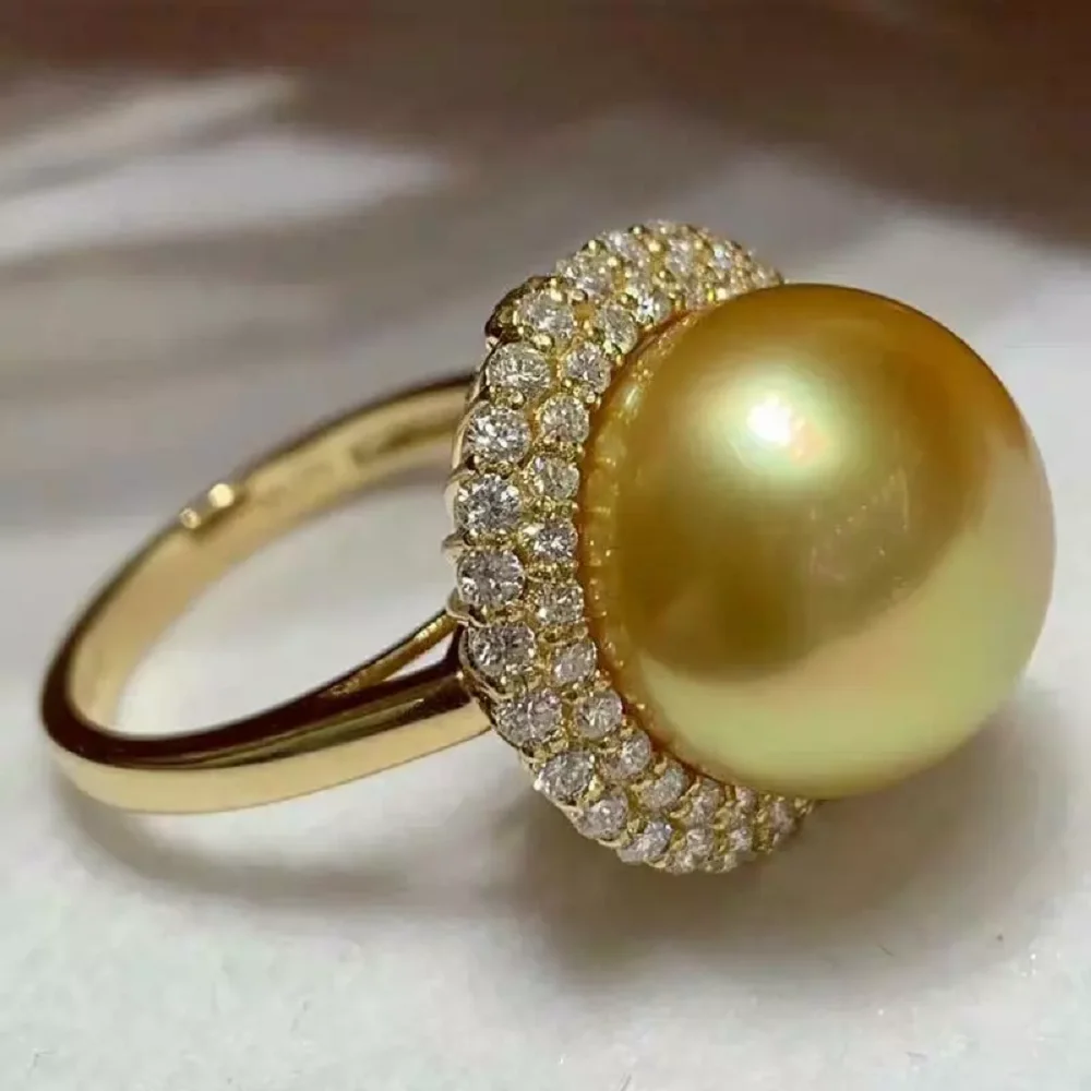 Gorgeous oversized AAAA 9-10mm 10-11mm 11-12mm13-12mm round natural SouthSea gold pearl opening ring 925S