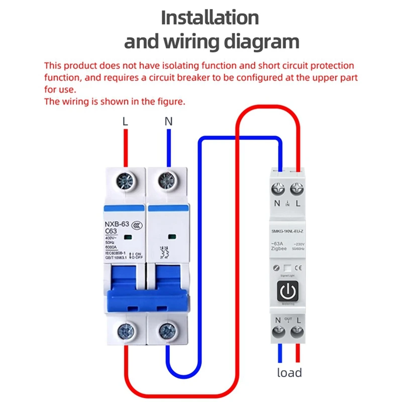 Tuya 63a 1p + n zigbee disjuntor inteligente com medição casa inteligente controle remoto sem fio vida inteligente alexa casa