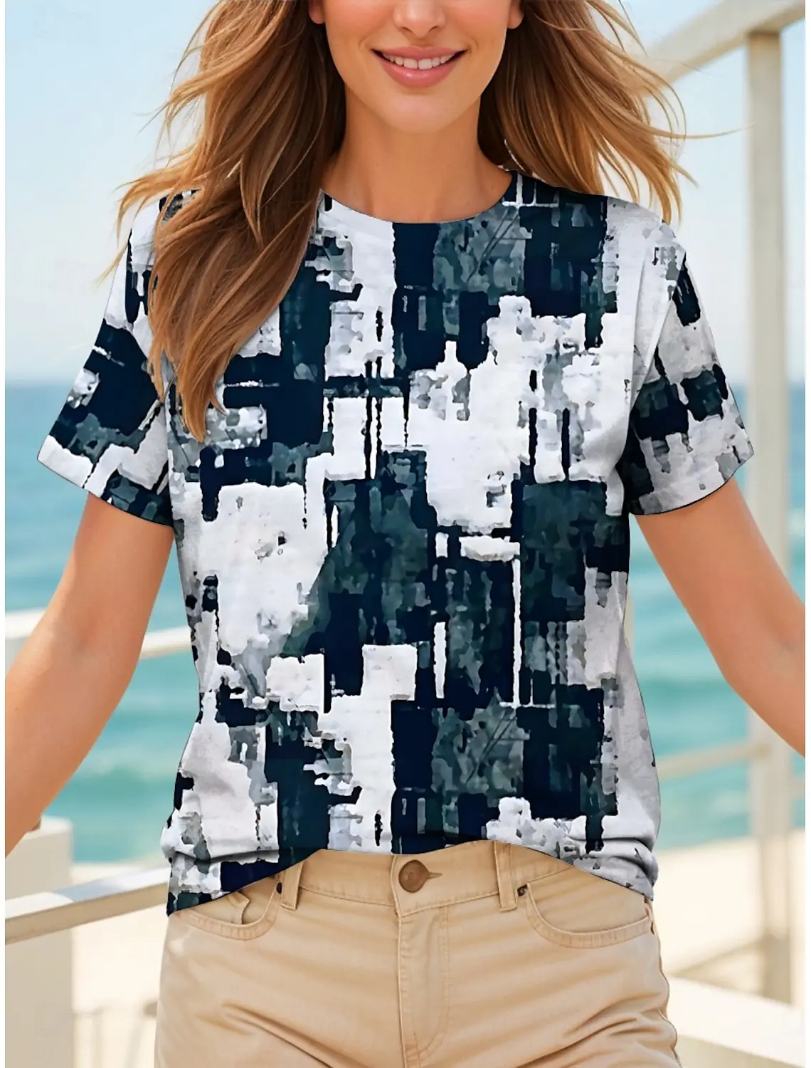 

Plus Size Fashion Women's T Shirt Graphic Geometric Vintage Stylish Classic Short Sleeve Crew Neck Tees Round Neck Regular Tops