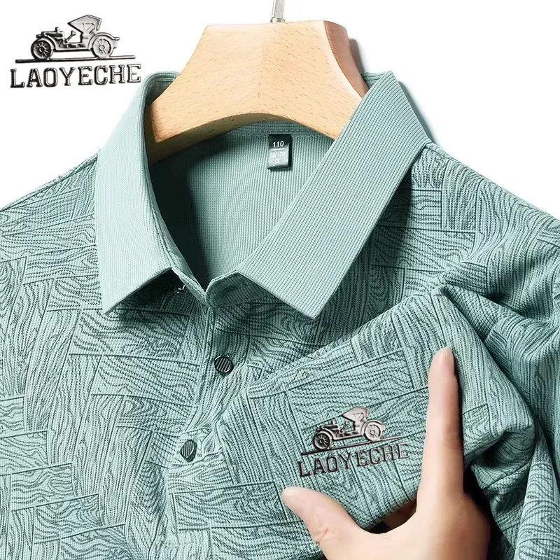

2025 summer Vintage Car Gold Labe Men's business print short -sleeved polo shirt, comfortable and cool casual t -shirt, fashion