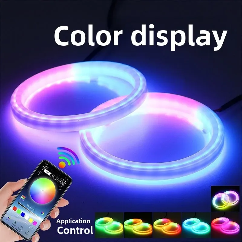 Car Rainbow LED “Angel Eyes” Light Ring—APP-Controlled, Customizable Rainbow DRLs and Headlight Rings (Universal Fit)