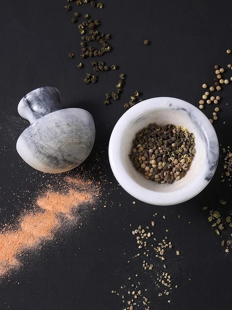 Wabi Sabi Style Marble Mortar and Pestle, Mushroom Head Spice Grinder, Garlic Herb Crusher, Pill Bowl Art Decor Kitchen Tools