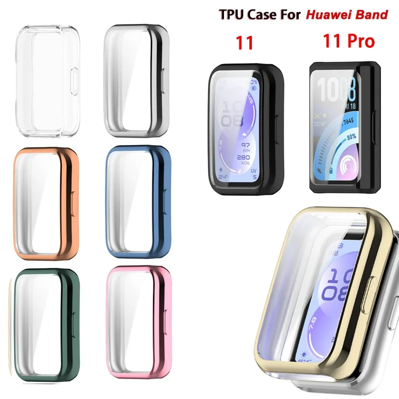 

Чехол из ТПУ для Huawei Band 11 / Band 11 Pro, мягкий, с гальваническим покрытием, защитная рамка для экрана часов, полное покрытие