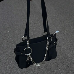 Fashion Design Gothic Chain Ladies Underarm Bag Sweet Cool Y2k Women Square Shoulder Bags Black Pop Female Tote Handbag Purse