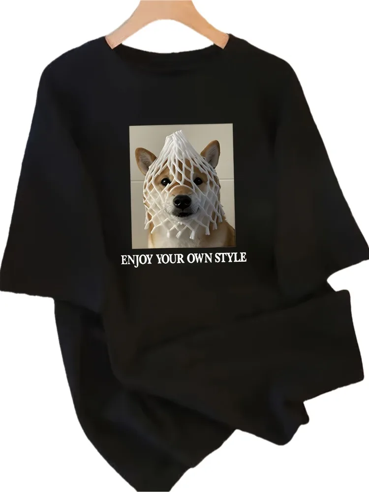 

Милая и забавная футболка с рисунком собаки из мультфильма, круглым вырезом и короткими рукавами, универсальная для повседневной носки, повседневная женская футболка