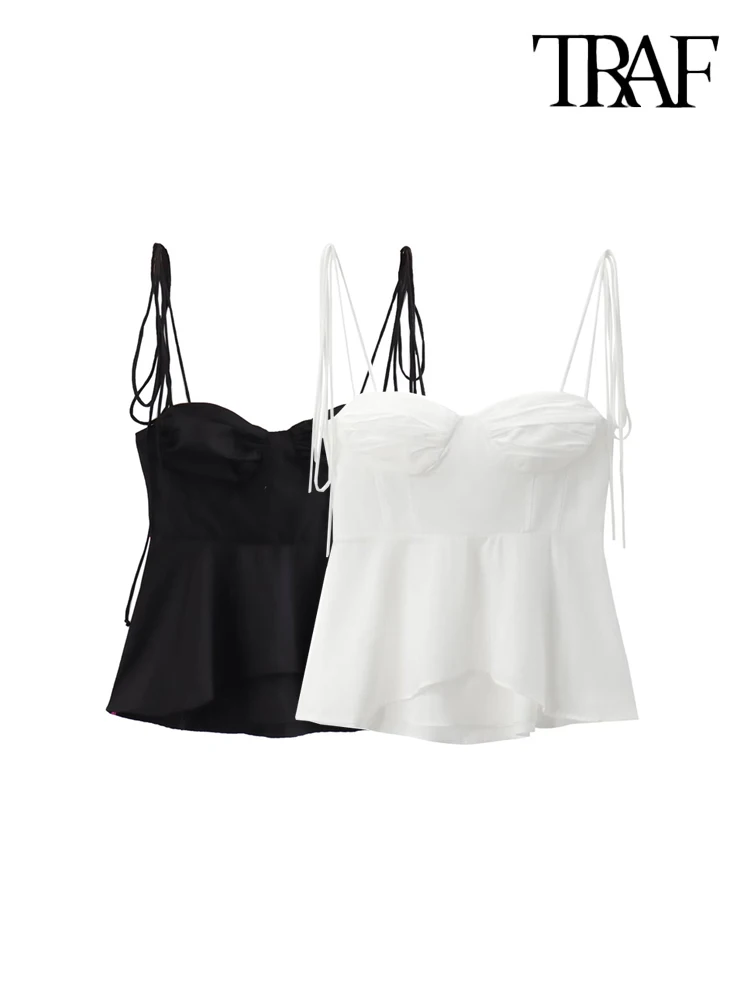 TRAF-Asymmetric Bustier Tops for Women, Sweetheart Neck, Tied Thin Straps, Side Zipper, Female Camis, Sexy Fashion