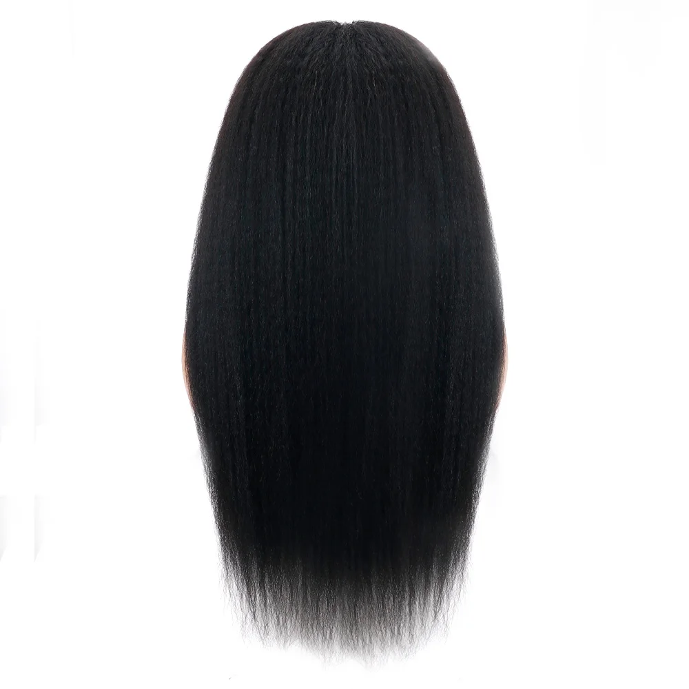 32 Inch V Part Kinky Straight Human Hair Wig Machine Made 200 Density Pre Plucked Bleached Knots Natural Color Upgrade