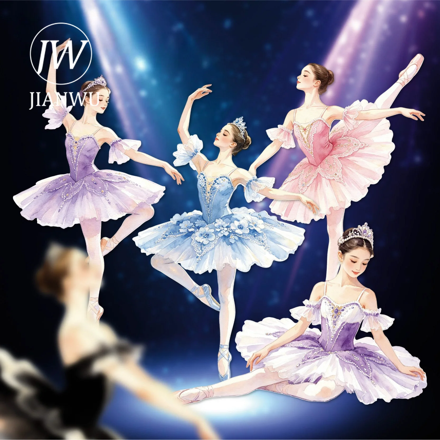 JIANWU Vintage Ballet Dancer Character Landscape Material Collage Scrapbooking Sticker Creative DIY Journal Stationery