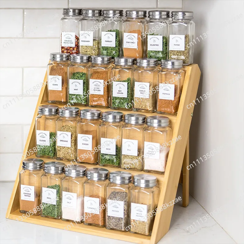 3 Tier Bamboo Spice Rack Wood Shelf Flower Seasoning Rack Organizer For Household Kitchen Countertop Drawer Cabinet Supplies