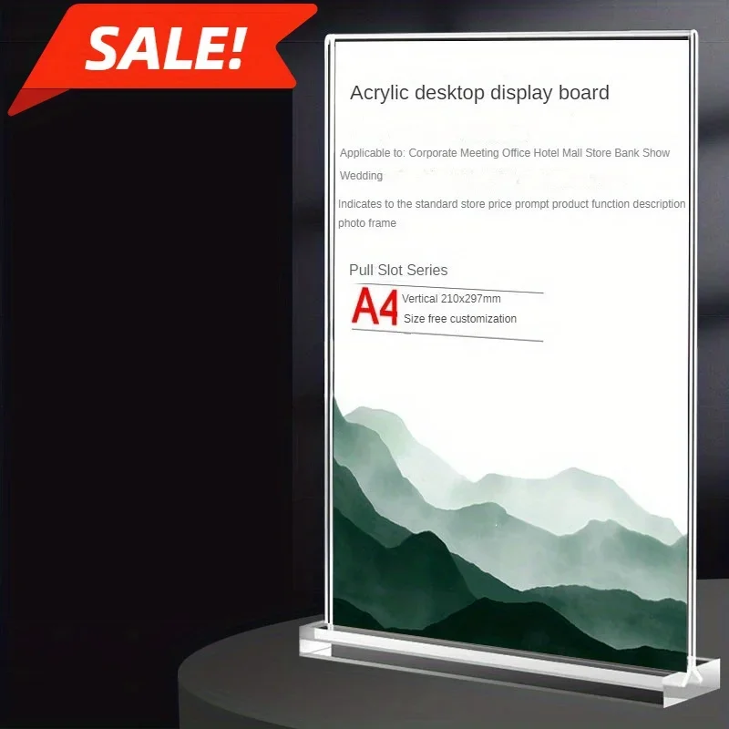 1pc Acrylic Changeable Letter Board Sign Holder, Double-Sided T-Type,A4 A5 A6 Sizes,Transparent Menu Display Stand with V-Shaped