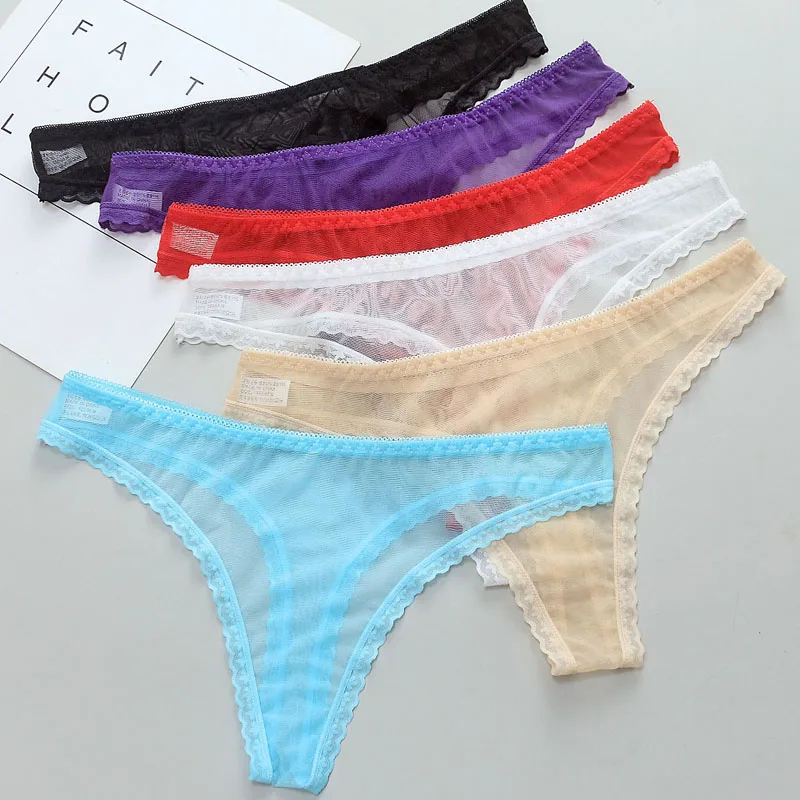 Sexy Women Thongs Lingerie Thin Transparent Panties Lady Low Waist Underwear Breathable Seamles Briefs Female Lace G-String