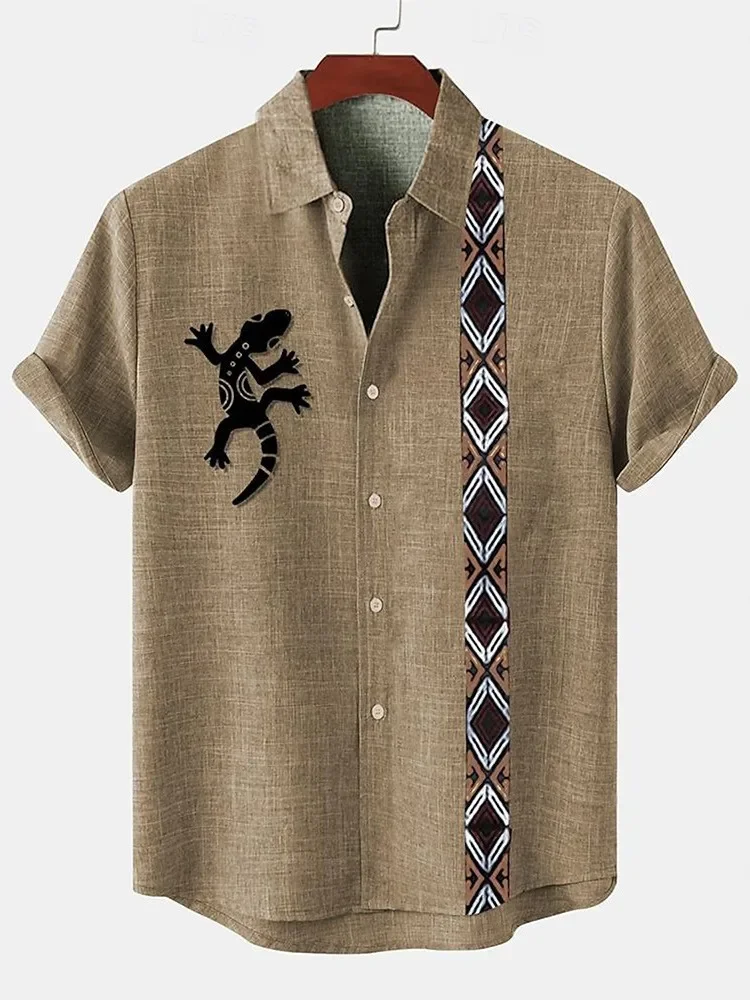 

Men's Casual Shirt Retro Style Tribal Print Men's Short Sleeved Shirt Hawaiian Top