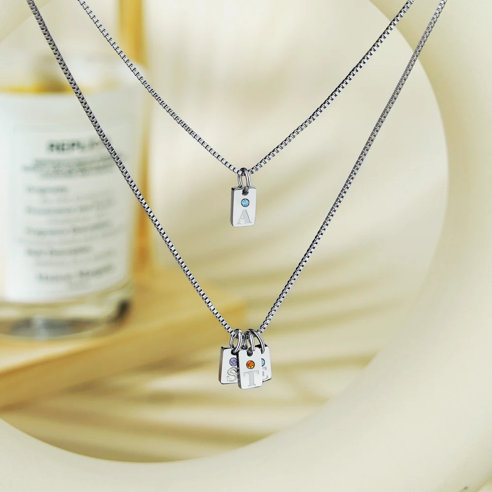 Custom Birthstone Initial Necklace A-Z Stainless Steel Alphabet Pendant Necklace Women Personalized Minimal Letter Jewelry Gift