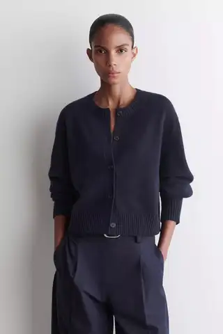 Ethereal MD 2025 cos autumn new style of Ladies' casual and fashionable standard style blended navy blue knitted cardigan