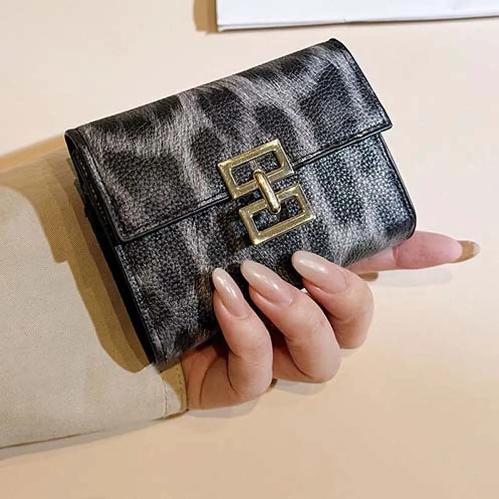 Versatile Portable Leopard Print Wallet Texture Mini Short Square Purse Multiple Card Retro PU Card Bag Work