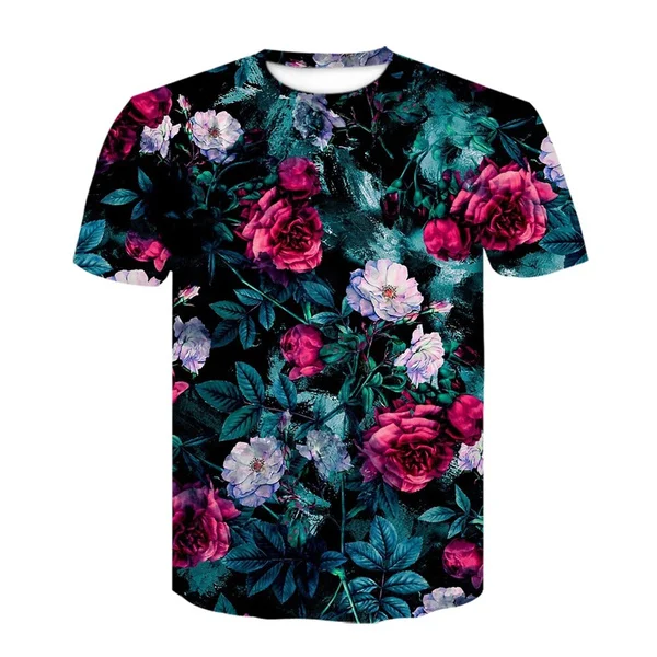 

Women Clothing New Summer Casual T-shirt 3D Printing Flower T-shirt Hip Hop Tshirt Short Sleeved Round Neck Men Sports Tshirt