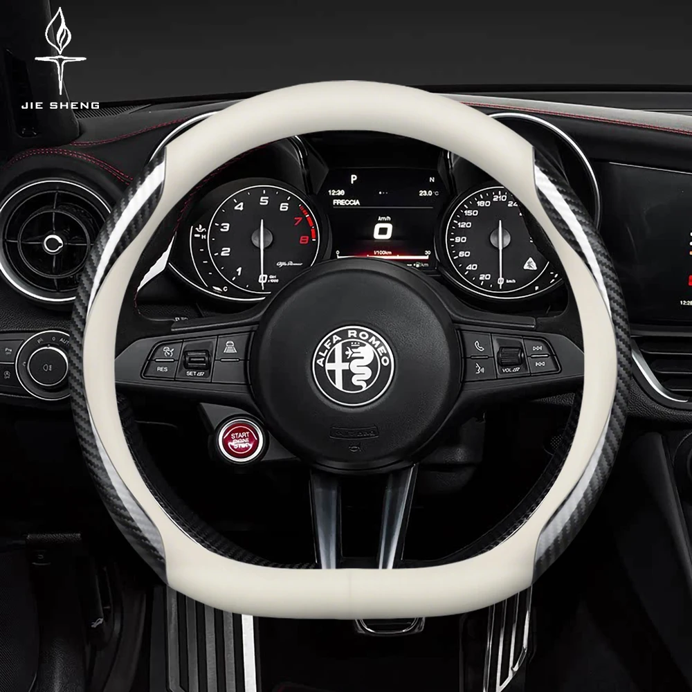 

Car Steering Wheel Cover For Alfa Romeo Giulia Stelvio Giulietta 159 147 156 Mito Sportiva Carbon Fiber Leather Auto Accessories