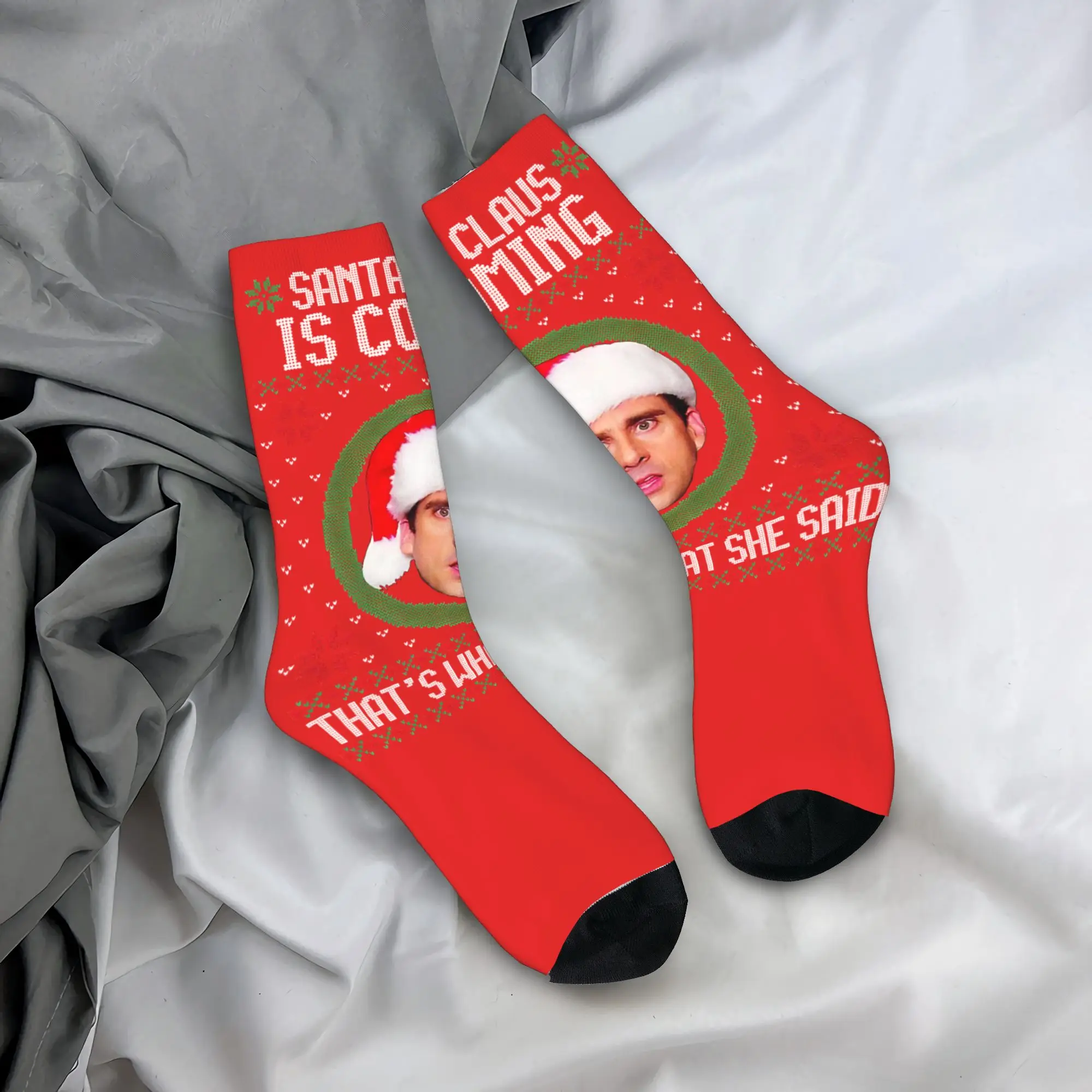 

Santa Claus is coming That's what she said Socks The Office Anti Sweat Stockings Men's Warm Soft Cycling Socks Winter Socks