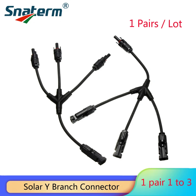 1 Pairs x Solar Connector Y T type 3 in 1 male and female solar cable connect, IP67 1 to 3 Y PV Style Branch Connector Cables