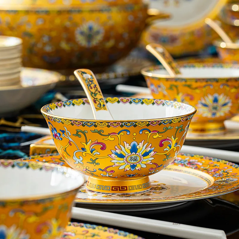 ZML tableware suitchinese style enamel palace porcelain bowls, plates and plates complete set