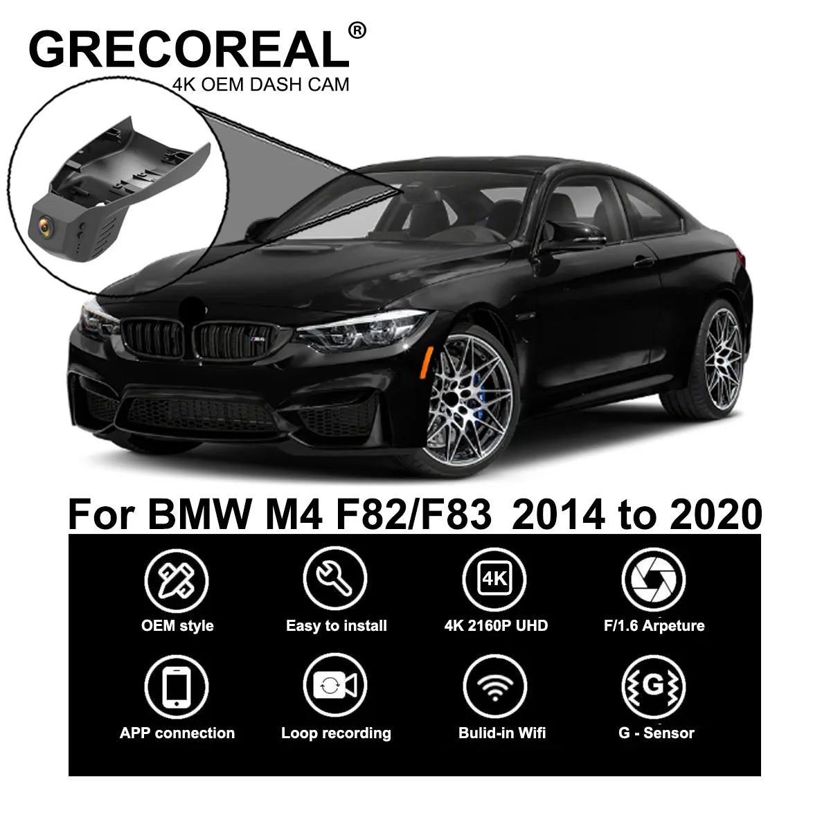 

GRECOREAL 4K Dash Cam Front Rear 2160P WiFi Car Dual Dashcam APP Control Easy Install Plug Play Compatible with BMW M4 F82 F83