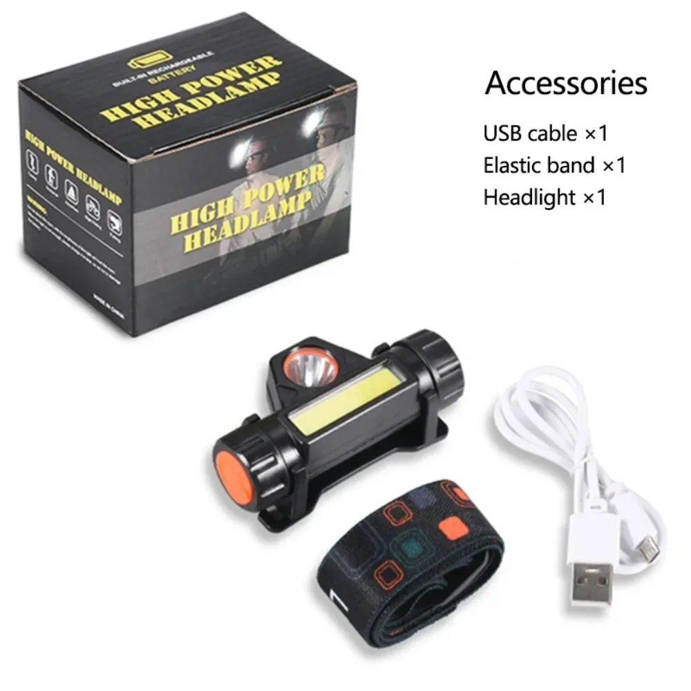 Outdoor Portable mini Powerful LED Headlamp XPE+COB USB Rechargeable Headlight Built-in Battery Waterproof Head Torch Head Lamp