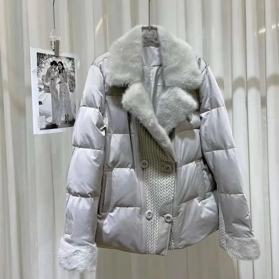 

Goose Down Jacket Female Winter New Fashion Real Fur Puffer Short Down Coat With Natural Mink Fur Trim