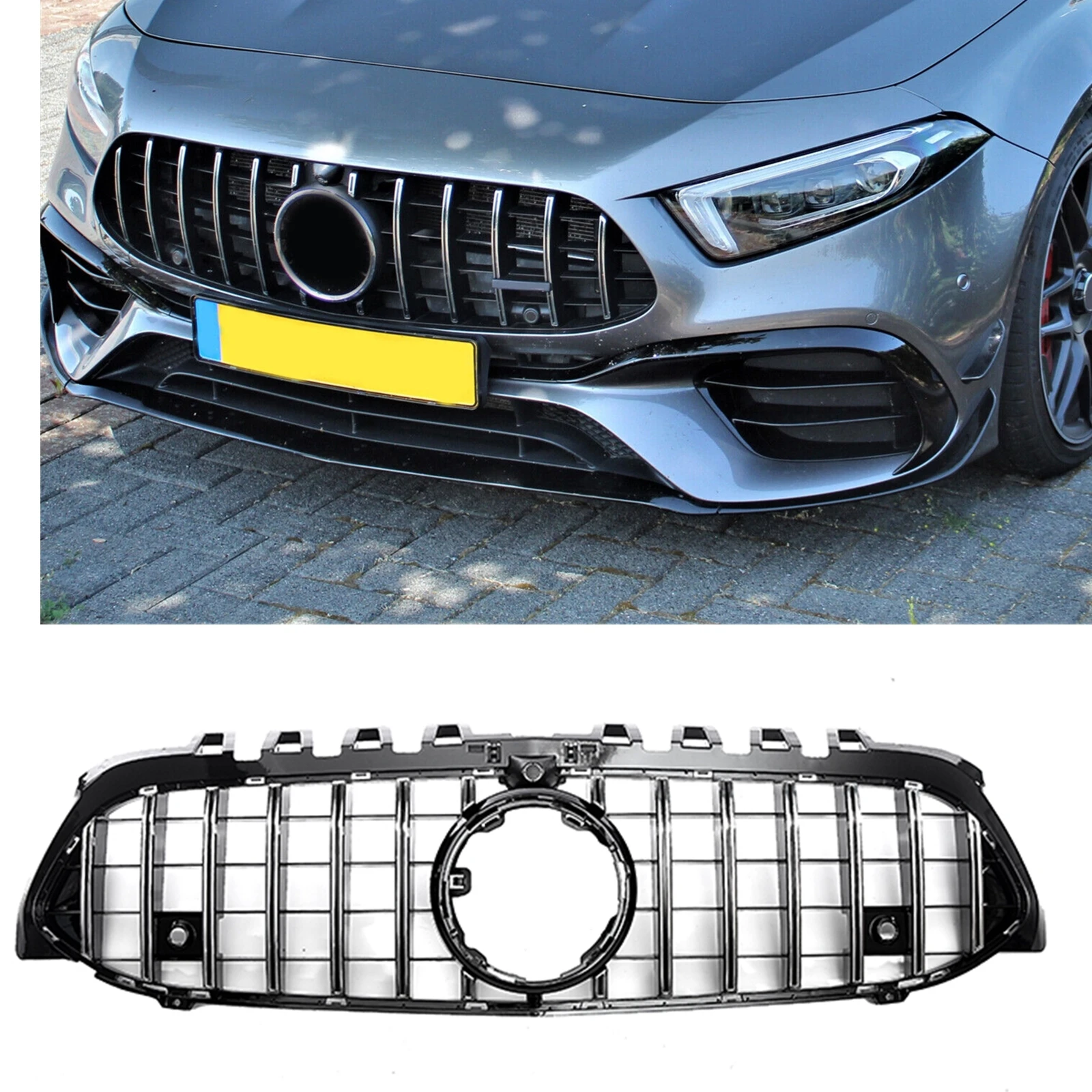 For Mercedes Benz A Class W177 V177 A180 A200 A220 A250 A35 A45 AMG 2019-2022 Front Grille Grill GT Style Upper Bumper Hood Mesh