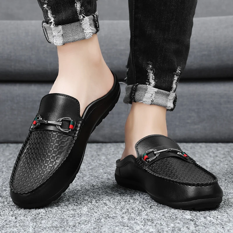 Fashion Half Slippers Mens Casual Shoes Breathable Slip-on Mens Driving Shoes  Comfortable Men Loafers Mens Lazy Shoes Moccasins