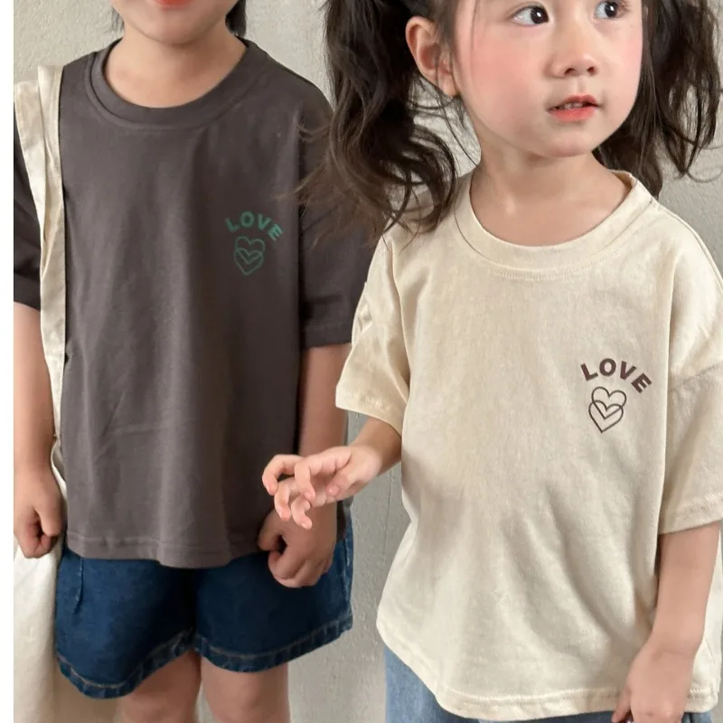 

Children's Summer T-shirts 2025 New Kid's Short Sleeve T-shirt Letters Printed Boys' Tees Cute Girls' Cotton Casual Tops Clothes