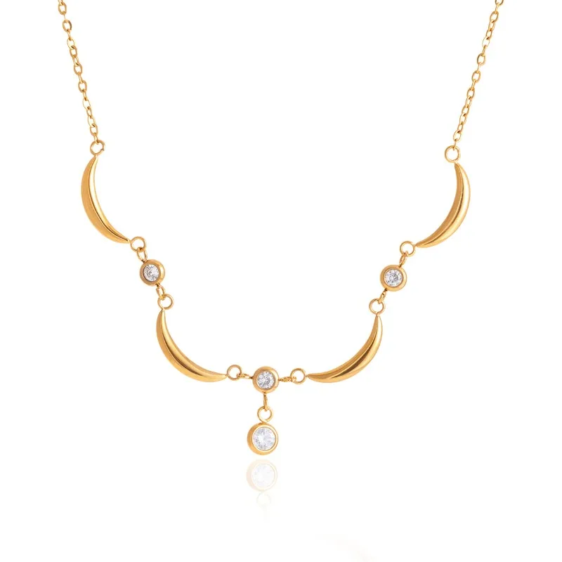 

Minar Exquisite Round CZ Cubic Zirconia Moon Pendant Necklaces for Women Waterproof 18K Gold PVD Plated Stainless Steel Choker