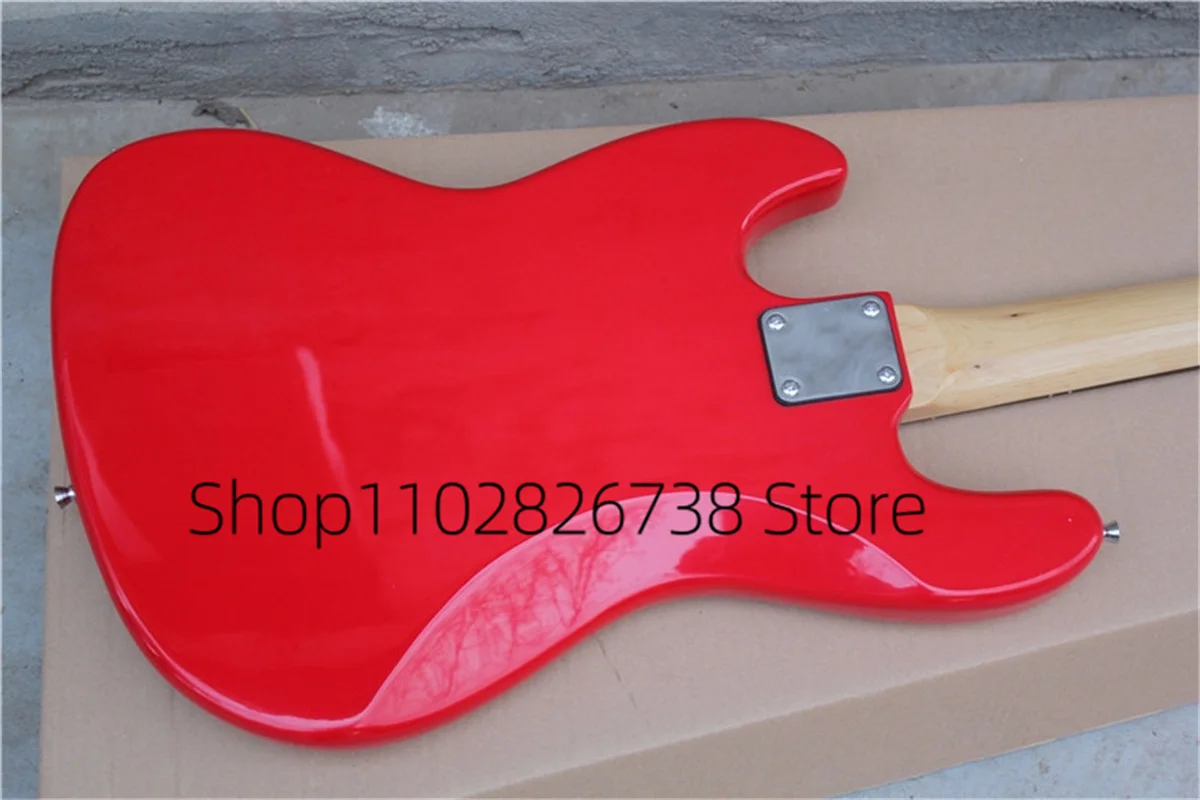 4 Strings Bass Guitar Chinese Red Body Ja Bass Maple Neck Iron Mantle Red Tortoise Shell Guard Factory Custom Color