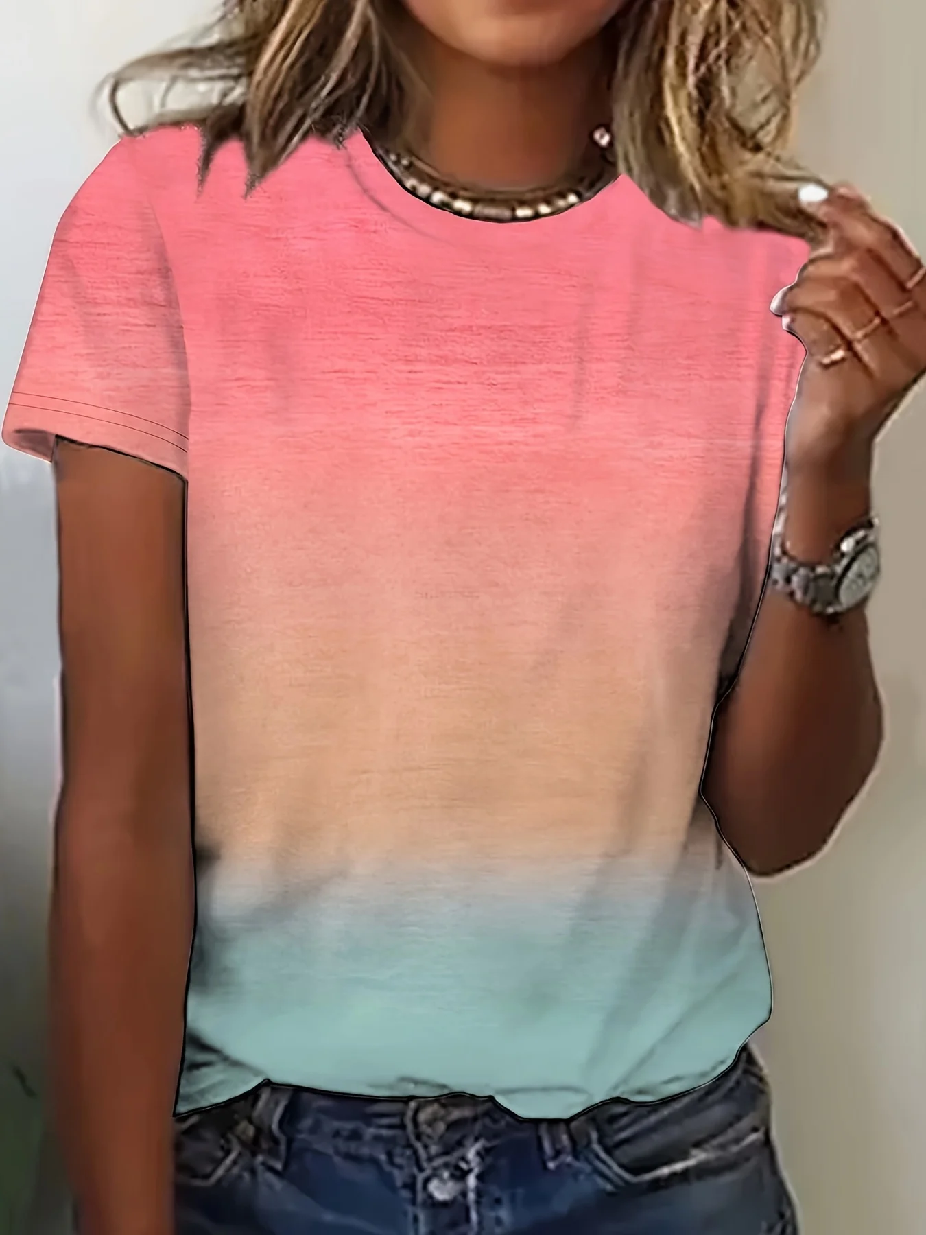 

Женская свободная дышащая модная футболка с круглым вырезом на весну/лето, женская многофункциональная футболка с короткими рукавами