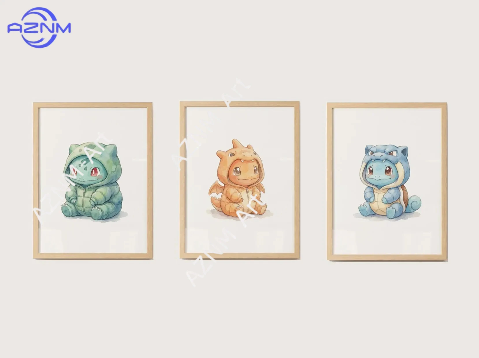 Japanese Manga Pokémon 3 Printable Posters, Bulbasaur Charmander Squirtle, Nursery Decor,