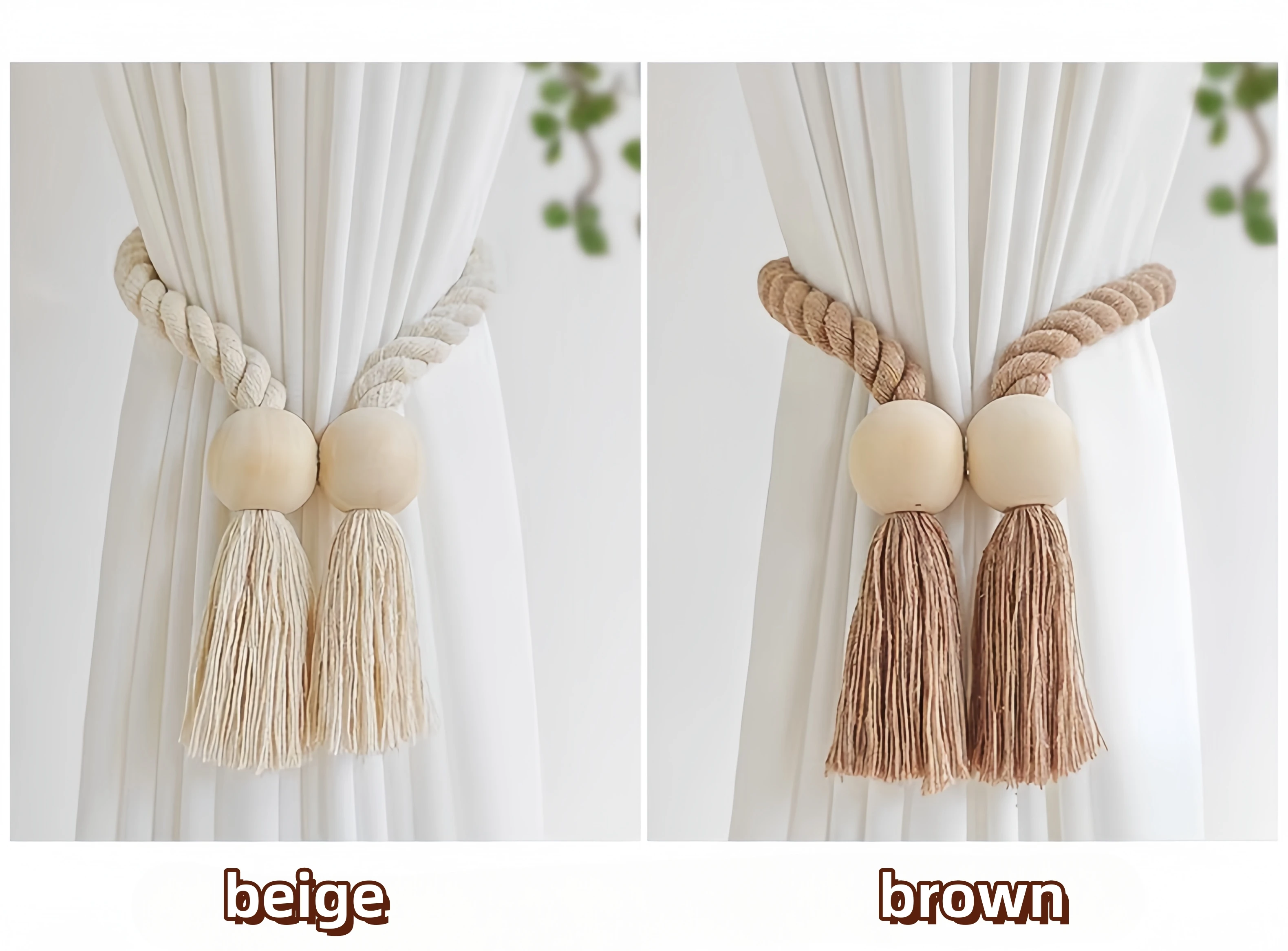 1pcs boho style hand-woven curtain strap simple solid wood magnetic design for a warm home decor in the bedroom and living room