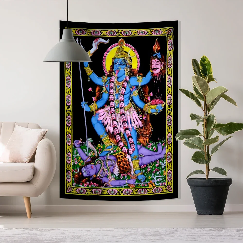 3x5ft Smiler Maa Kali Poster Goddess Maa Kali Killing Lord Shiva Backdrop Maa Kali Tapestry- Wall Art Room Decor Home Decor