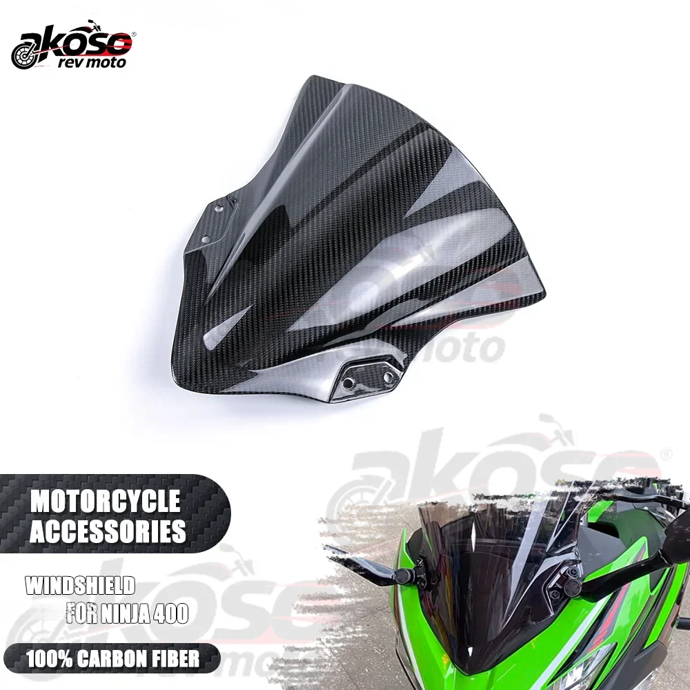 

100% 3K Carbon Fiber Motorcycle Modified Windshield Windscreen Deflector Fairing Cover For Kawasaki Ninja 400 2019 Accessories