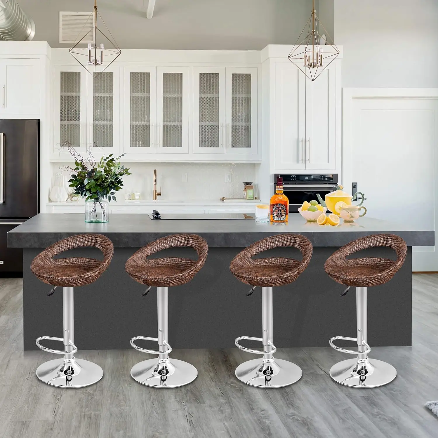 

Set of 4 Bar Stools, Modern Adjustable Counter Height Kitchen Island Chairs Pub Swivel Stool, Barstools for Kitchen Counter Pub