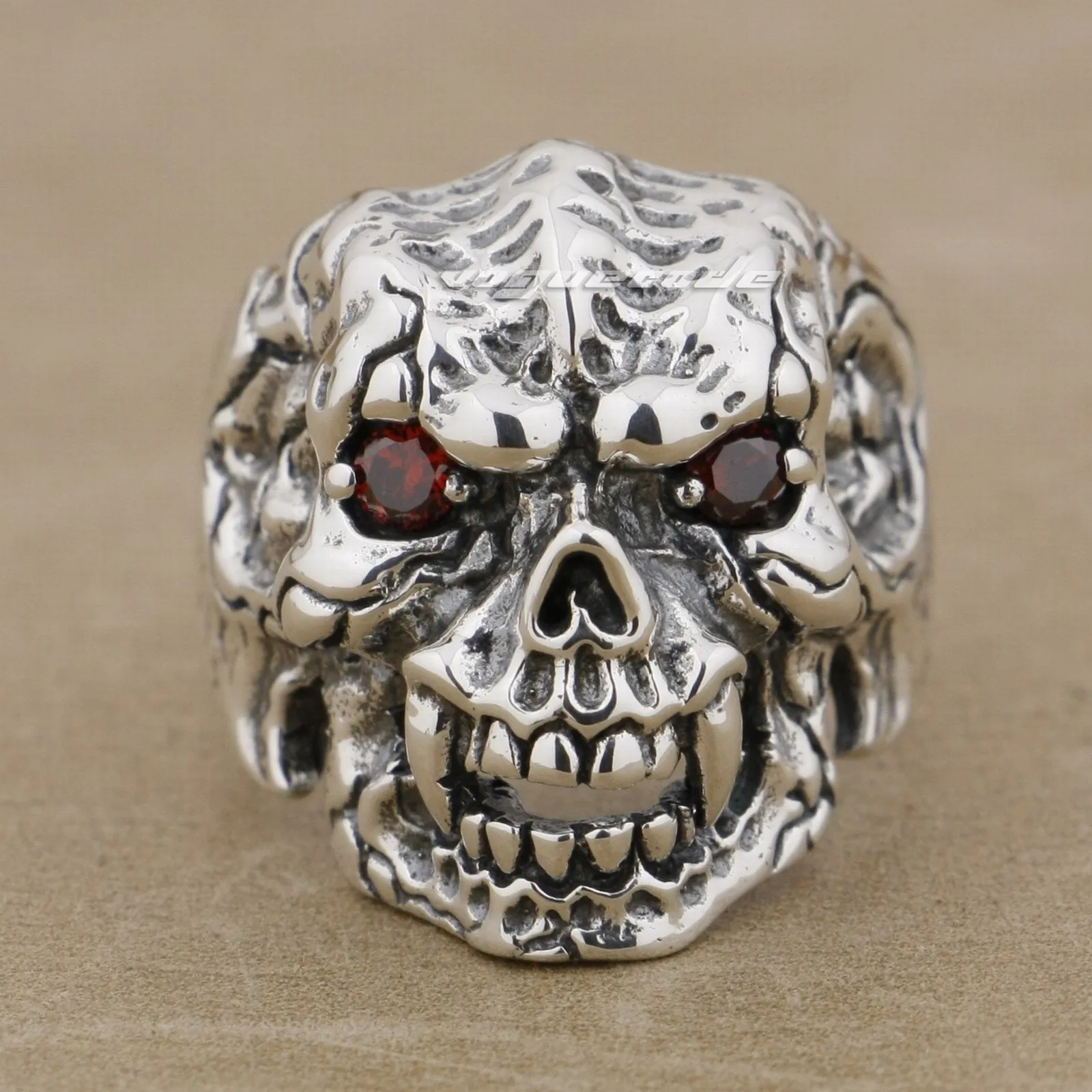 

Red CZ Stone Eyes 925 Sterling Silver Skull Claw Ring Punk Jewelry 9K021 US Size 7 to 14