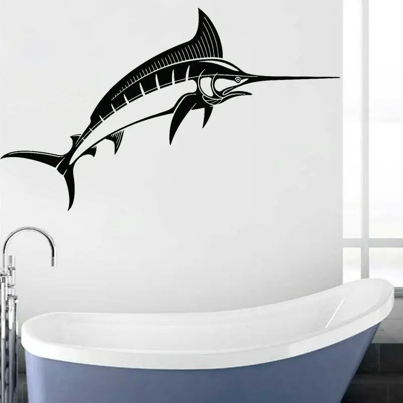 Mural Swordfish Wall Sticker Fishing Club Store Vinyl Decal Angler Creative Home Decoration Sea Fish Poster O220